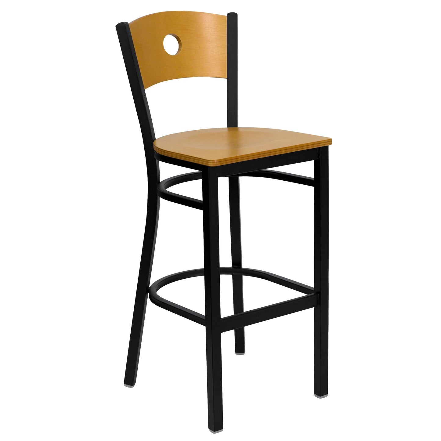 Bk/Nat Circle Stool-Wood Seat XU-DG-6F6B-CIR-BAR-NATW-GG