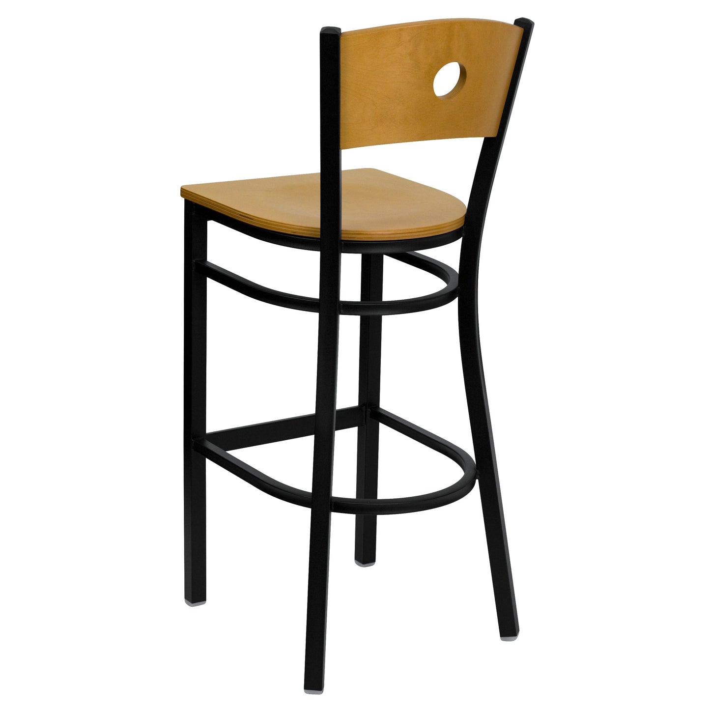 Bk/Nat Circle Stool-Wood Seat XU-DG-6F6B-CIR-BAR-NATW-GG