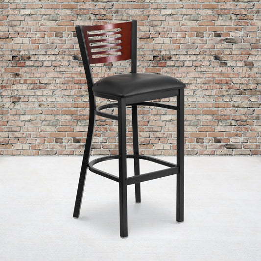 Bk/Mah Slat Stool-Black Seat XU-DG-6H1B-MAH-BAR-BLKV-GG