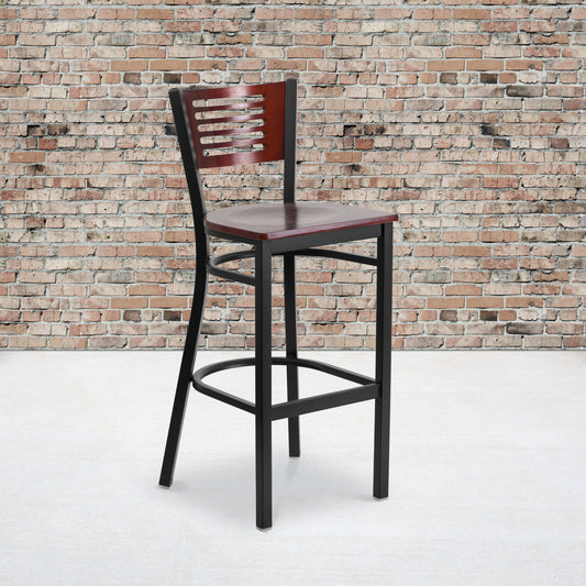 Bk/Mah Slat Stool-Wood Seat XU-DG-6H1B-MAH-BAR-MTL-GG