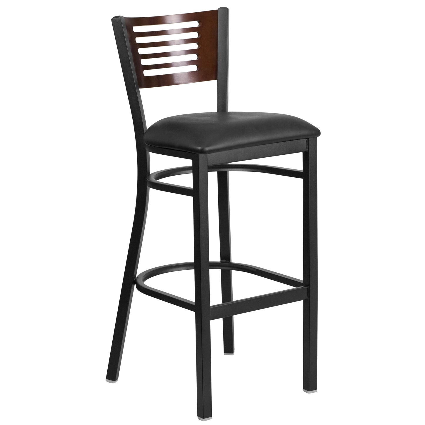 Bk/Wal Slat Stool-Black Seat XU-DG-6H1B-WAL-BAR-BLKV-GG