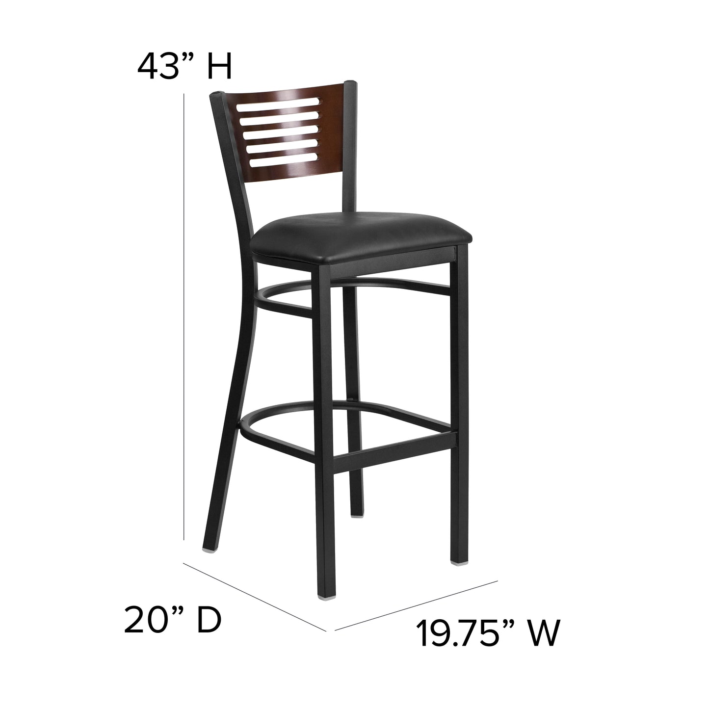 Bk/Wal Slat Stool-Black Seat XU-DG-6H1B-WAL-BAR-BLKV-GG