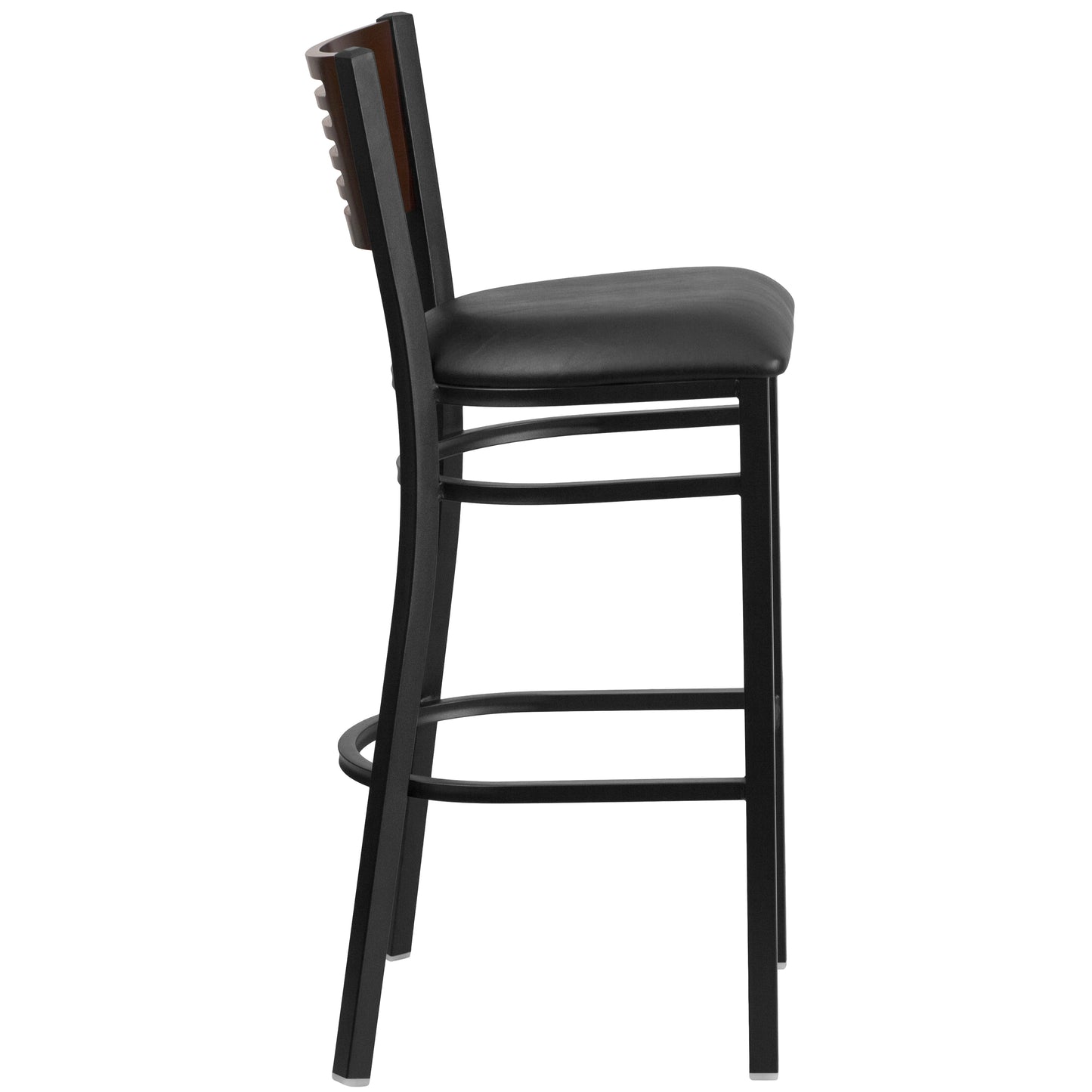 Bk/Wal Slat Stool-Black Seat XU-DG-6H1B-WAL-BAR-BLKV-GG