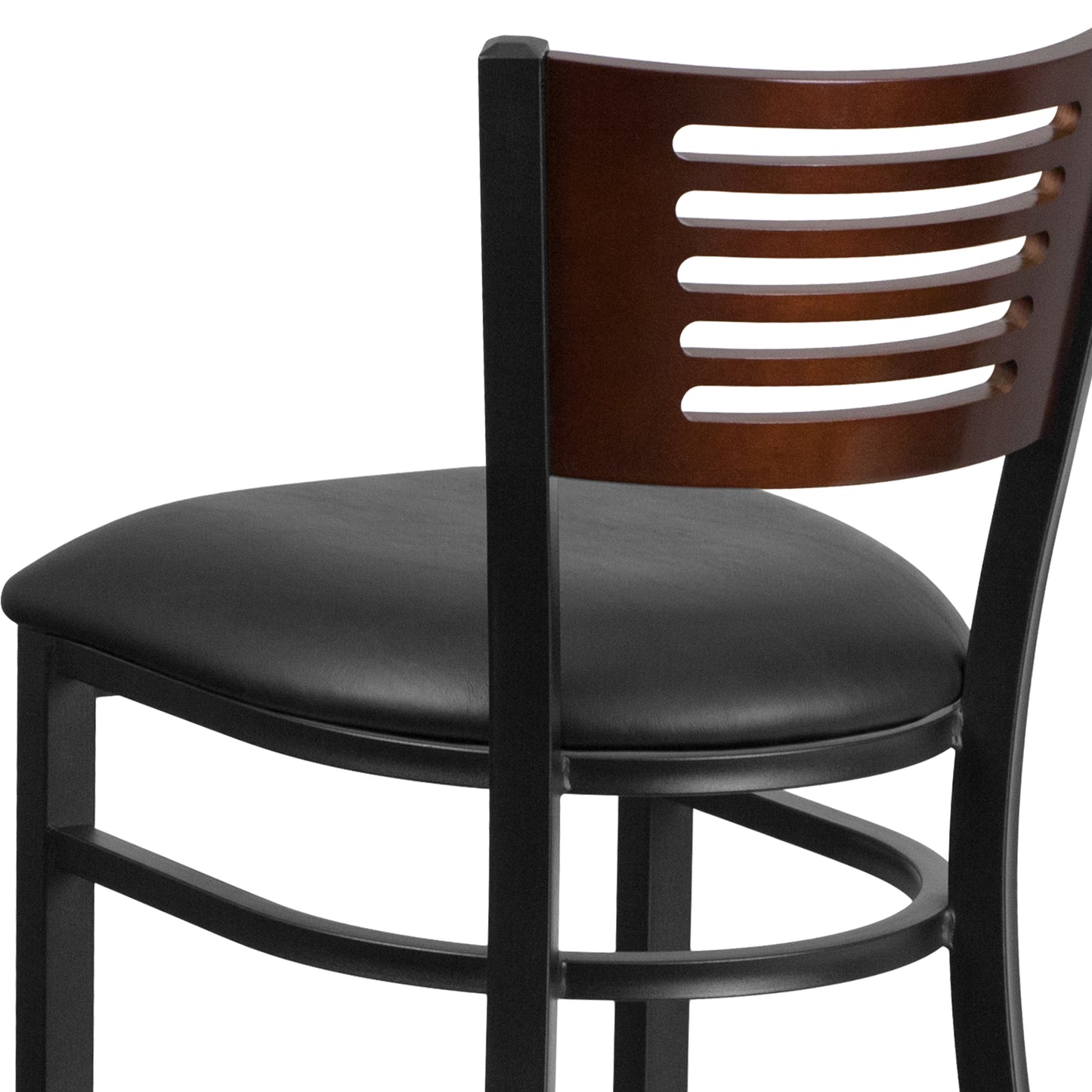 Bk/Wal Slat Stool-Black Seat XU-DG-6H1B-WAL-BAR-BLKV-GG