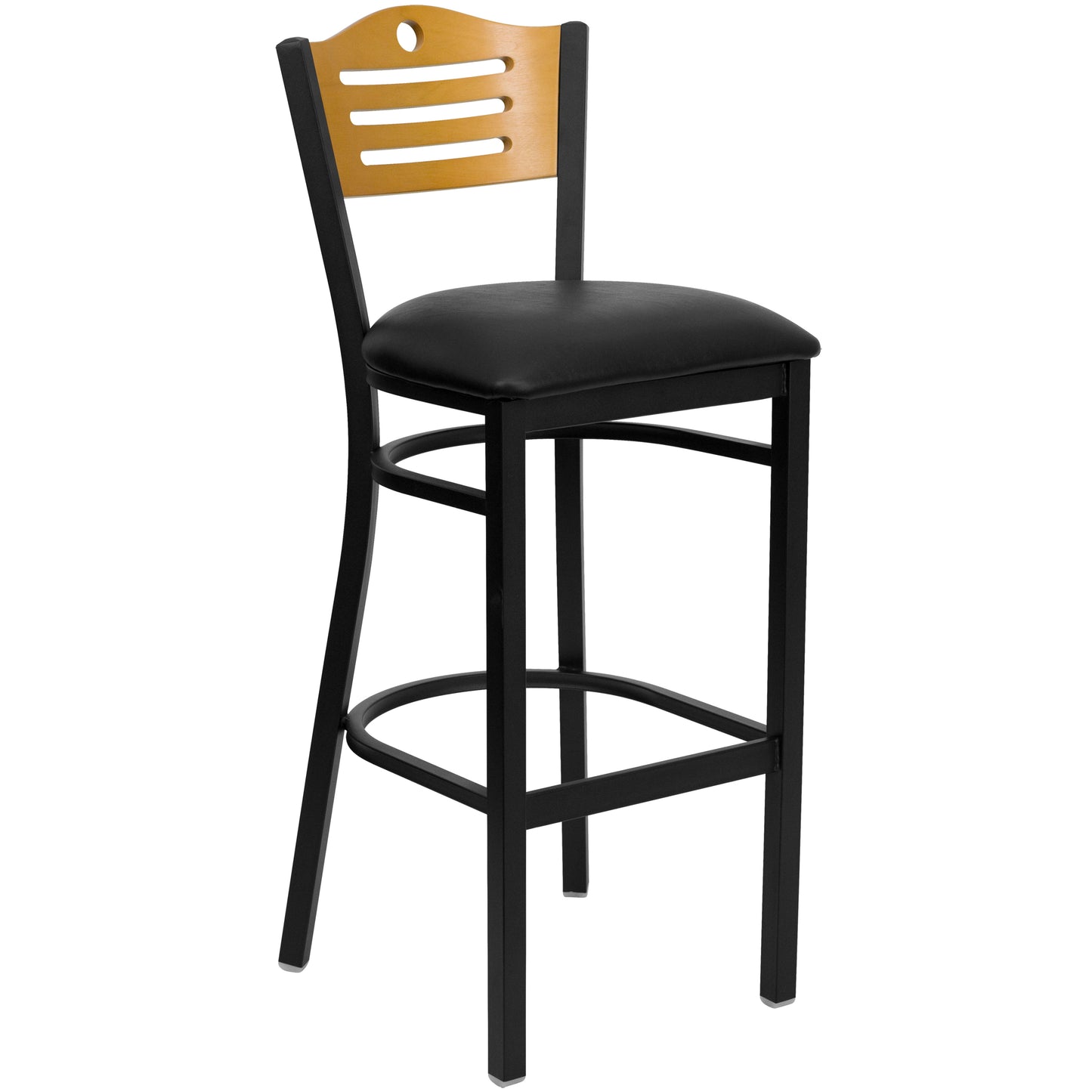 Bk/Nat Slat Stool-Black Seat XU-DG-6H3B-SLAT-BAR-BLKV-GG