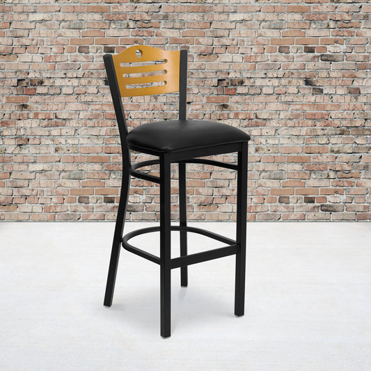 Bk/Nat Slat Stool-Black Seat XU-DG-6H3B-SLAT-BAR-BLKV-GG