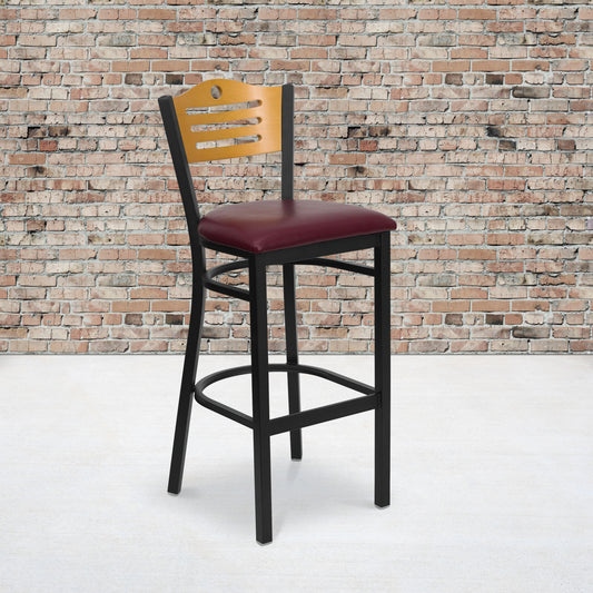 Bk/Nat Slat Stool-Burg Seat XU-DG-6H3B-SLAT-BAR-BURV-GG