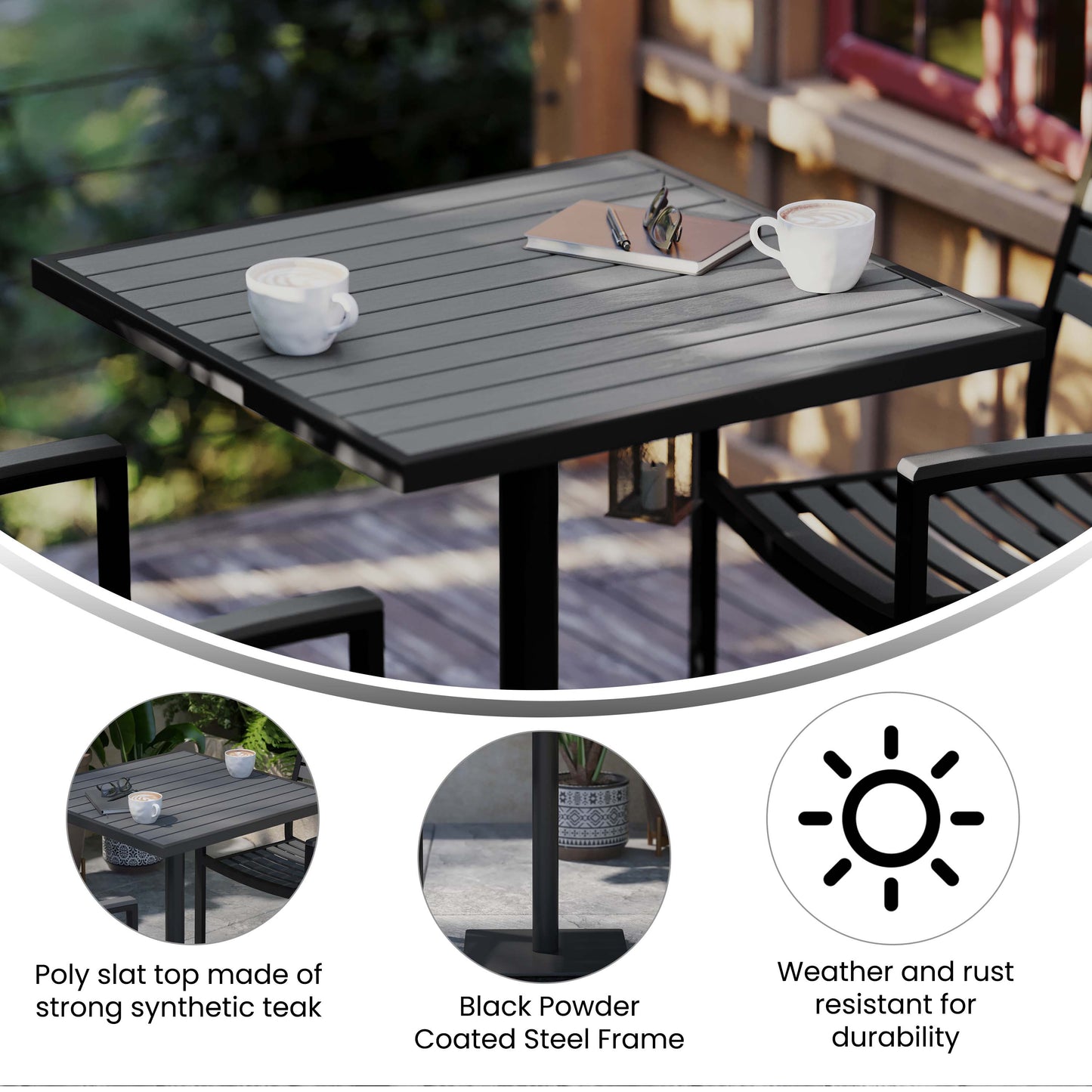 Gray Outdoor Faux Teak Table XU-DG-HW1045-GY-GG