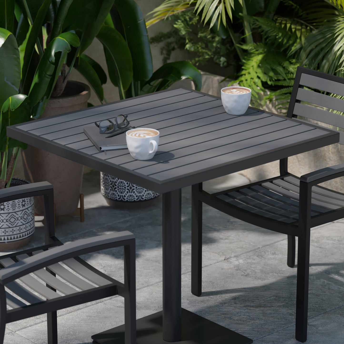 Gray Outdoor Faux Teak Table XU-DG-HW1045-GY-GG