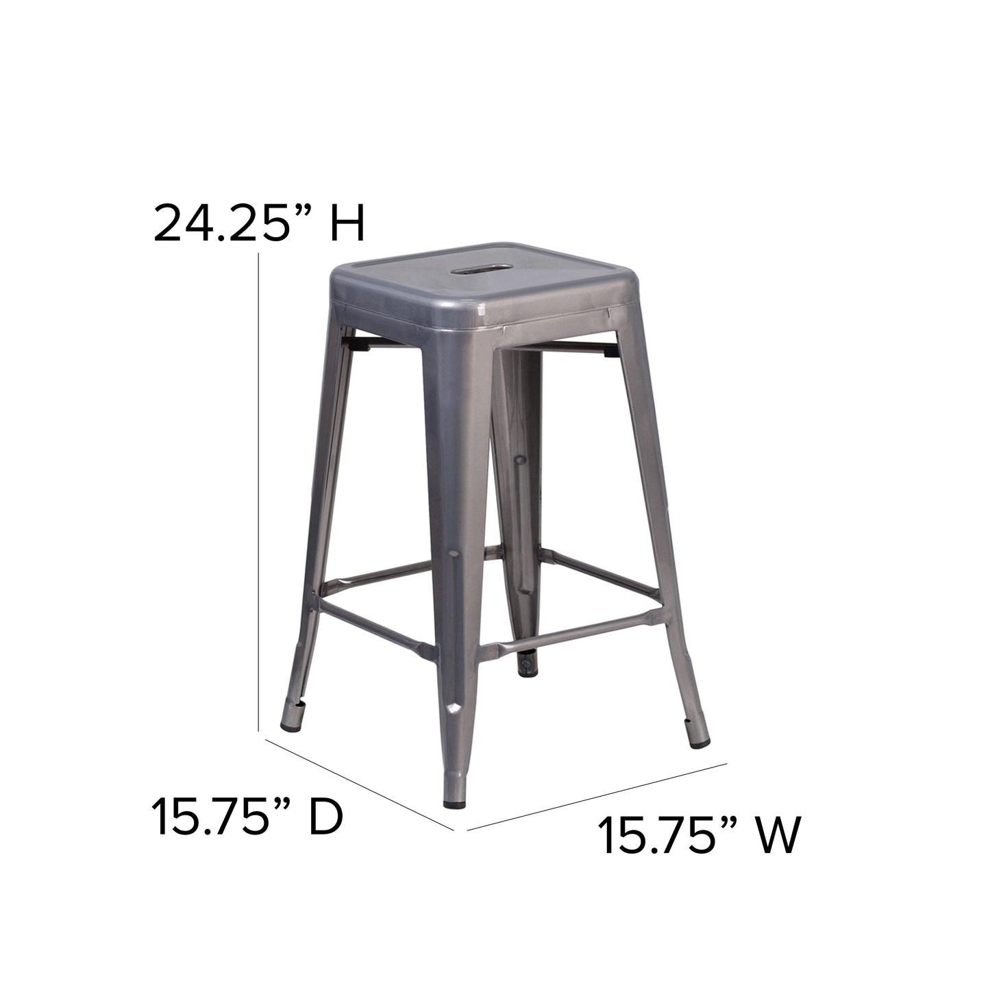 24" Clear No Back Metal Stool XU-DG-TP0004-24-GG