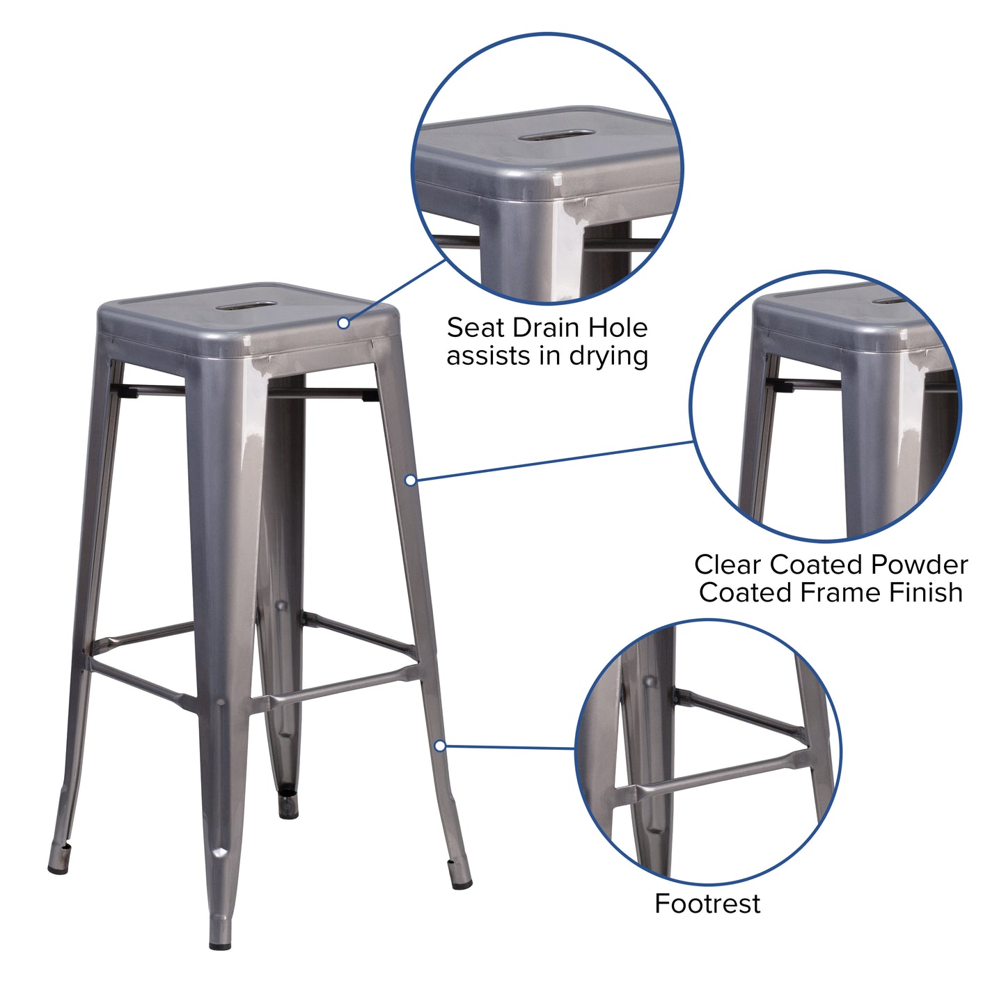 30" Clear No Back Metal Stool XU-DG-TP0004-30-GG