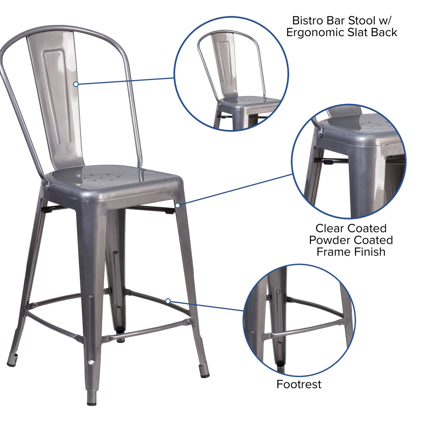 24" Clear Metal Indoor Stool XU-DG-TP001B-24-GG