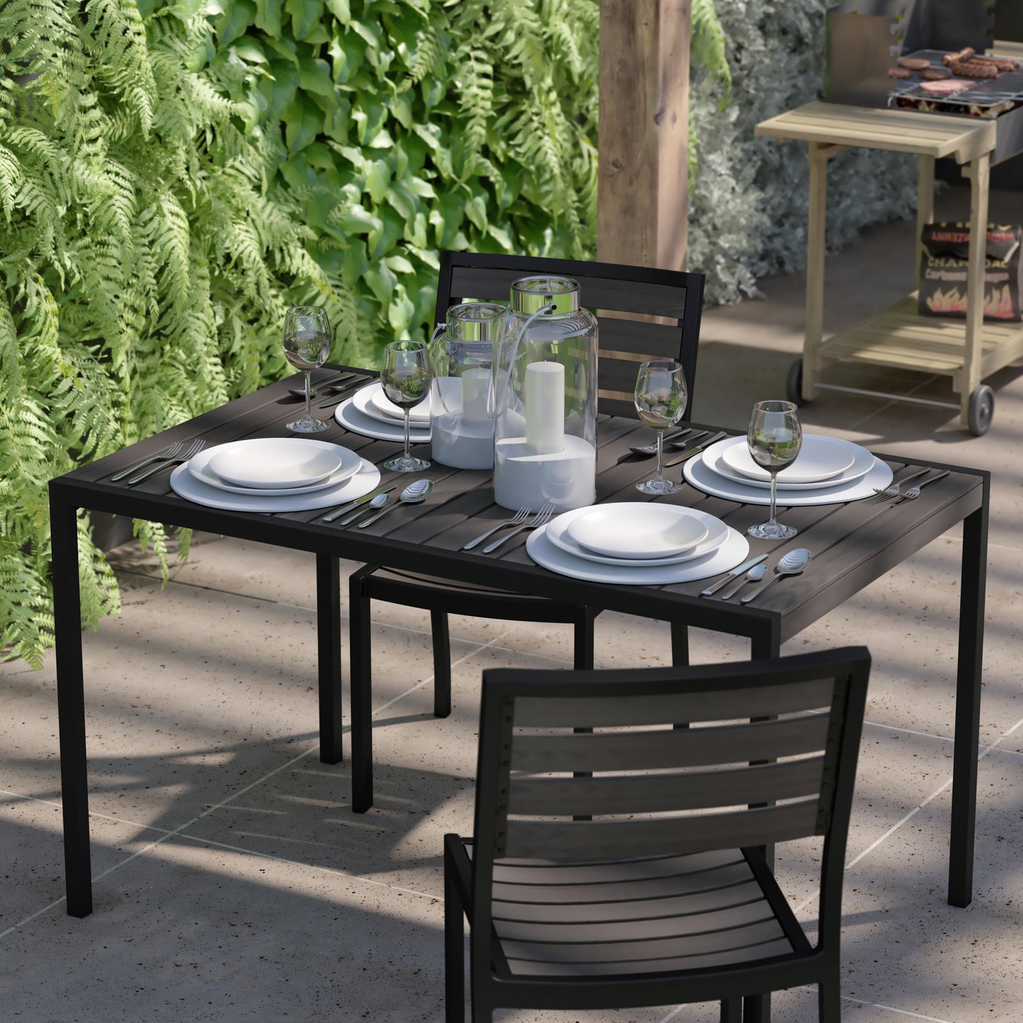 Outdoor Patio Dining Table with Umbrella Holder Hole