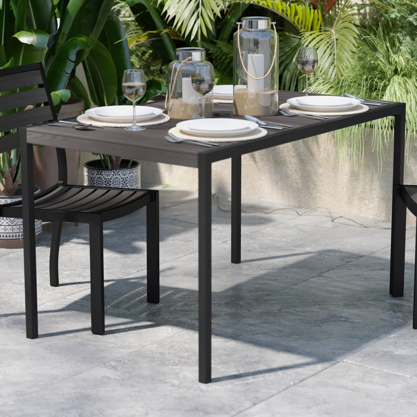 Outdoor Patio Dining Table with Umbrella Holder Hole