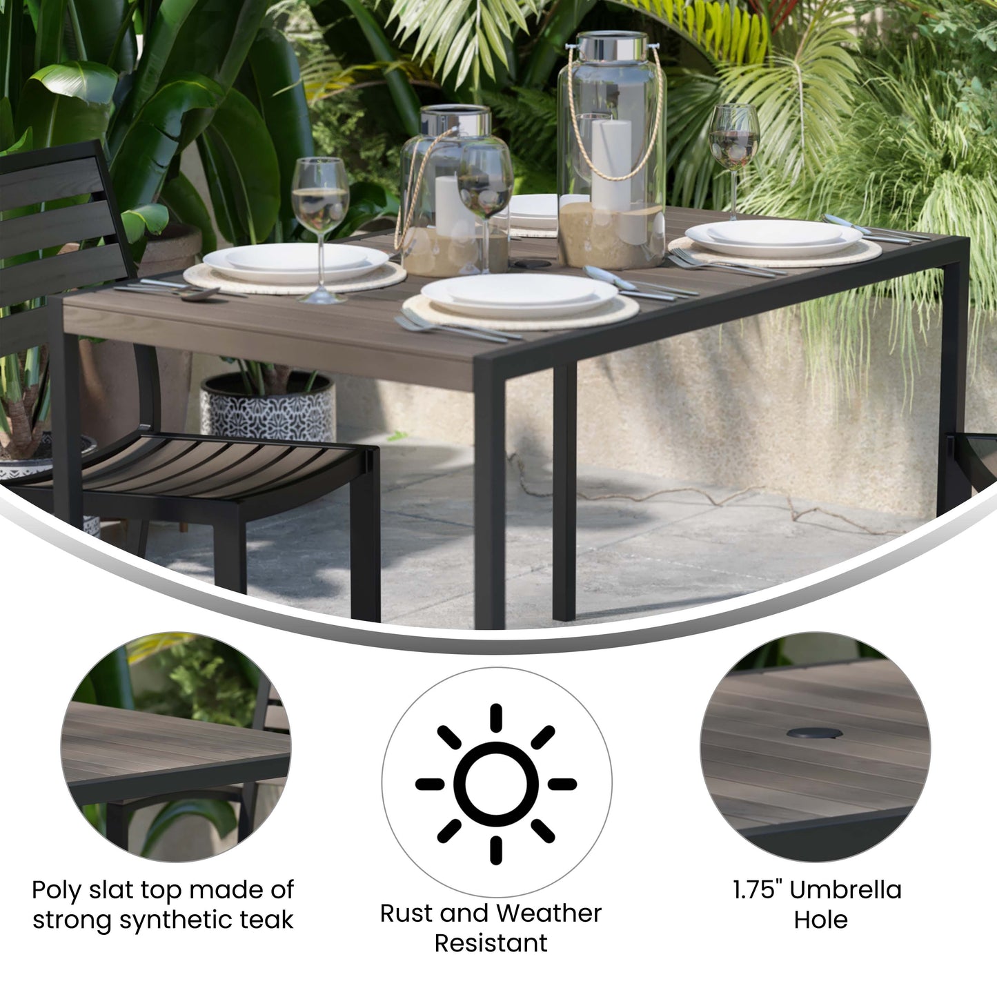 Outdoor Patio Dining Table with Umbrella Holder Hole