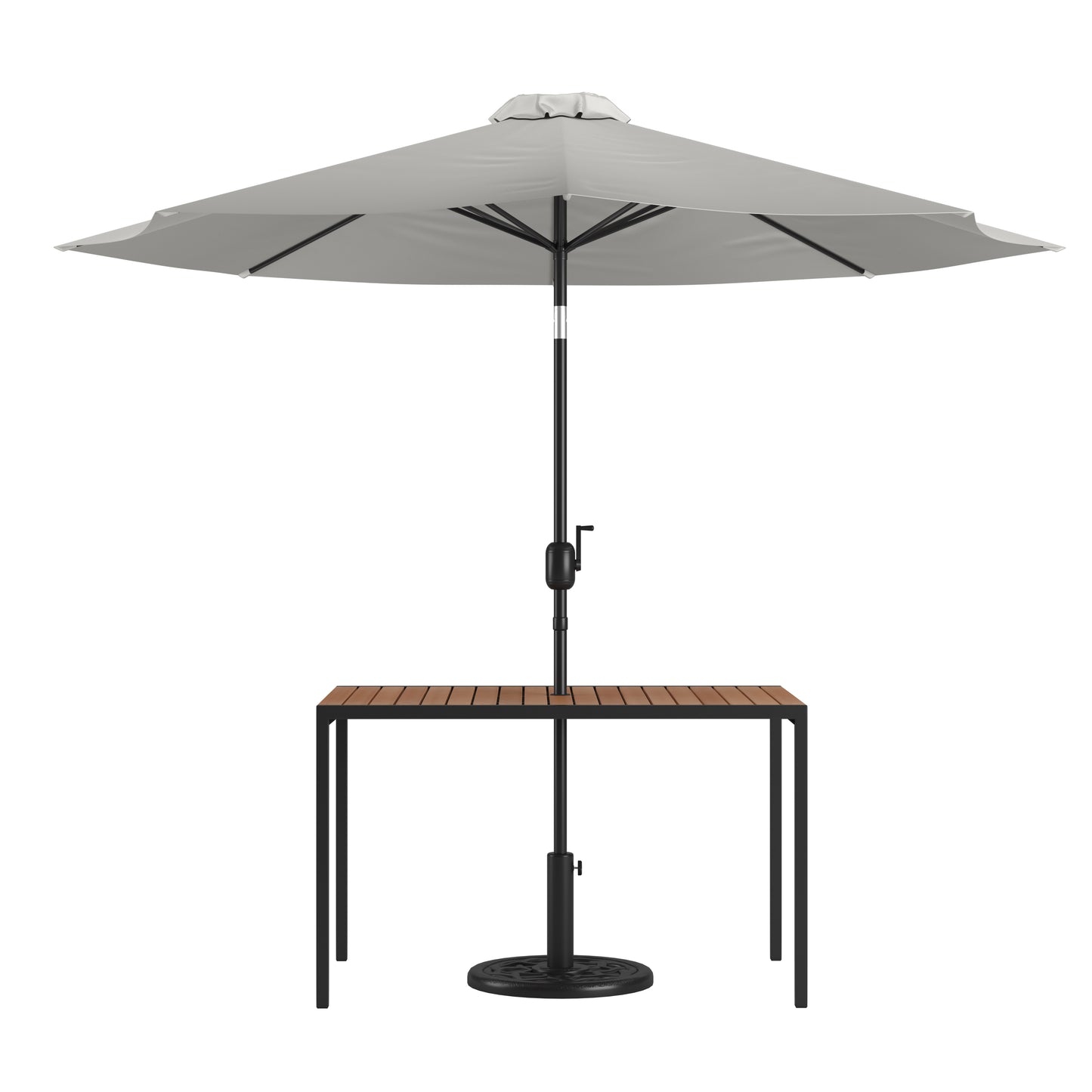 Faux Teak Patio Table-Umbrella XU-DG-UH3048-UB19BGY-GG