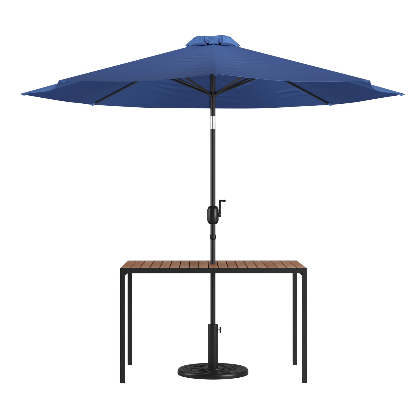 Faux Teak Patio Table-Umbrella XU-DG-UH3048-UB19BNV-GG