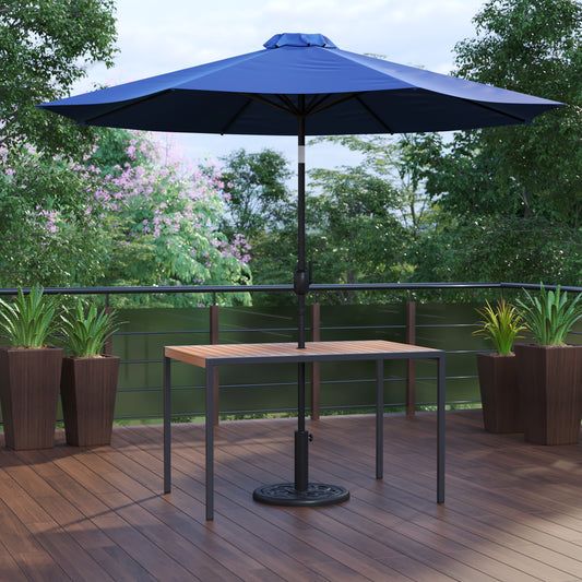 Faux Teak Patio Table-Umbrella XU-DG-UH3048-UB19BNV-GG