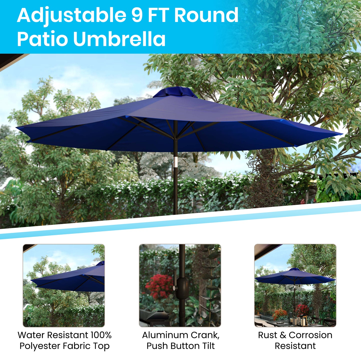 Faux Teak Patio Table-Umbrella XU-DG-UH3048-UB19BNV-GG