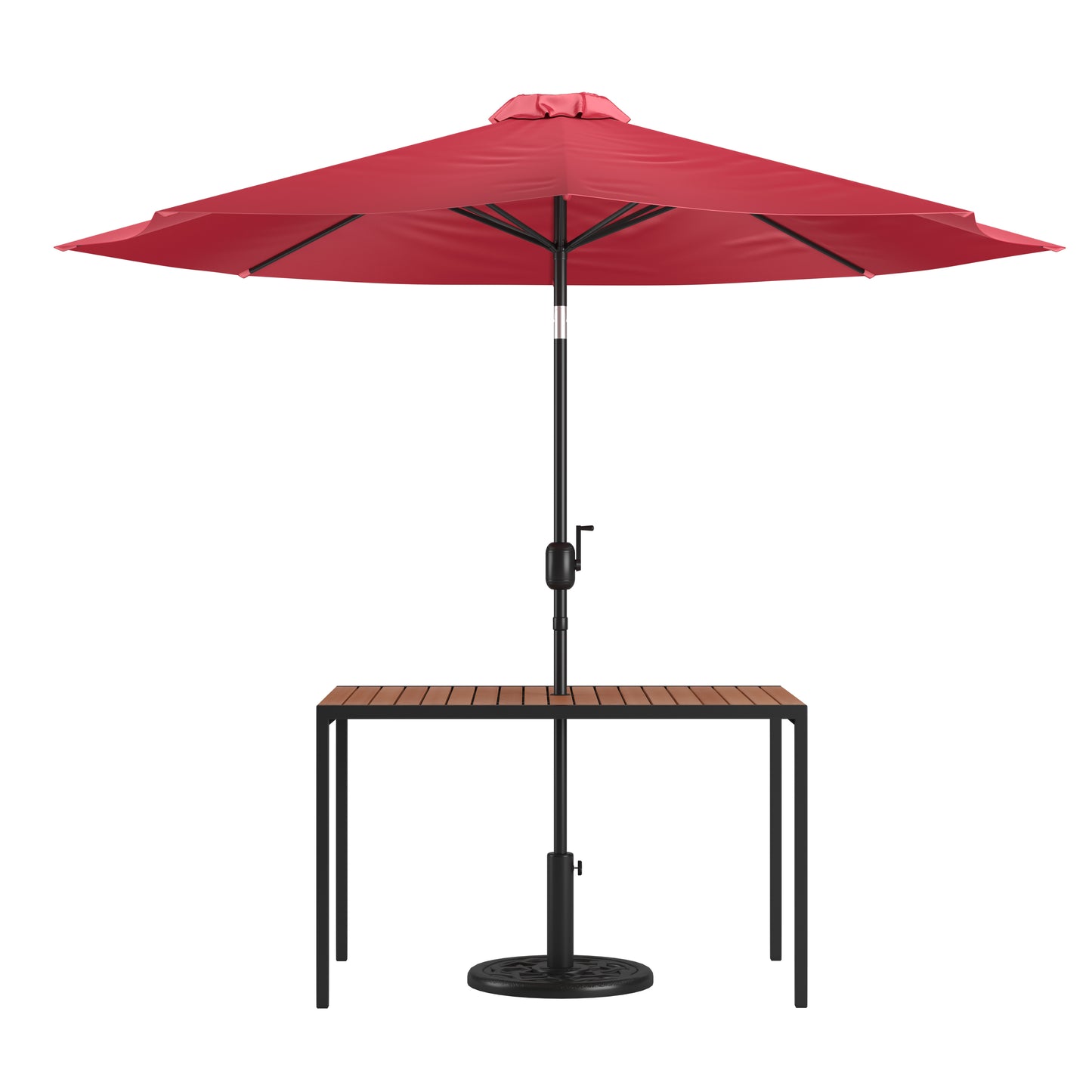 Faux Teak Patio Table-Umbrella XU-DG-UH3048-UB19BRD-GG