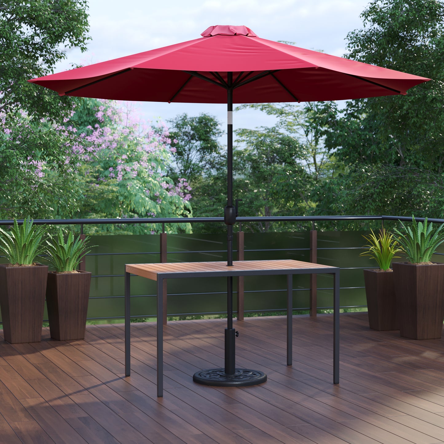 Faux Teak Patio Table-Umbrella XU-DG-UH3048-UB19BRD-GG