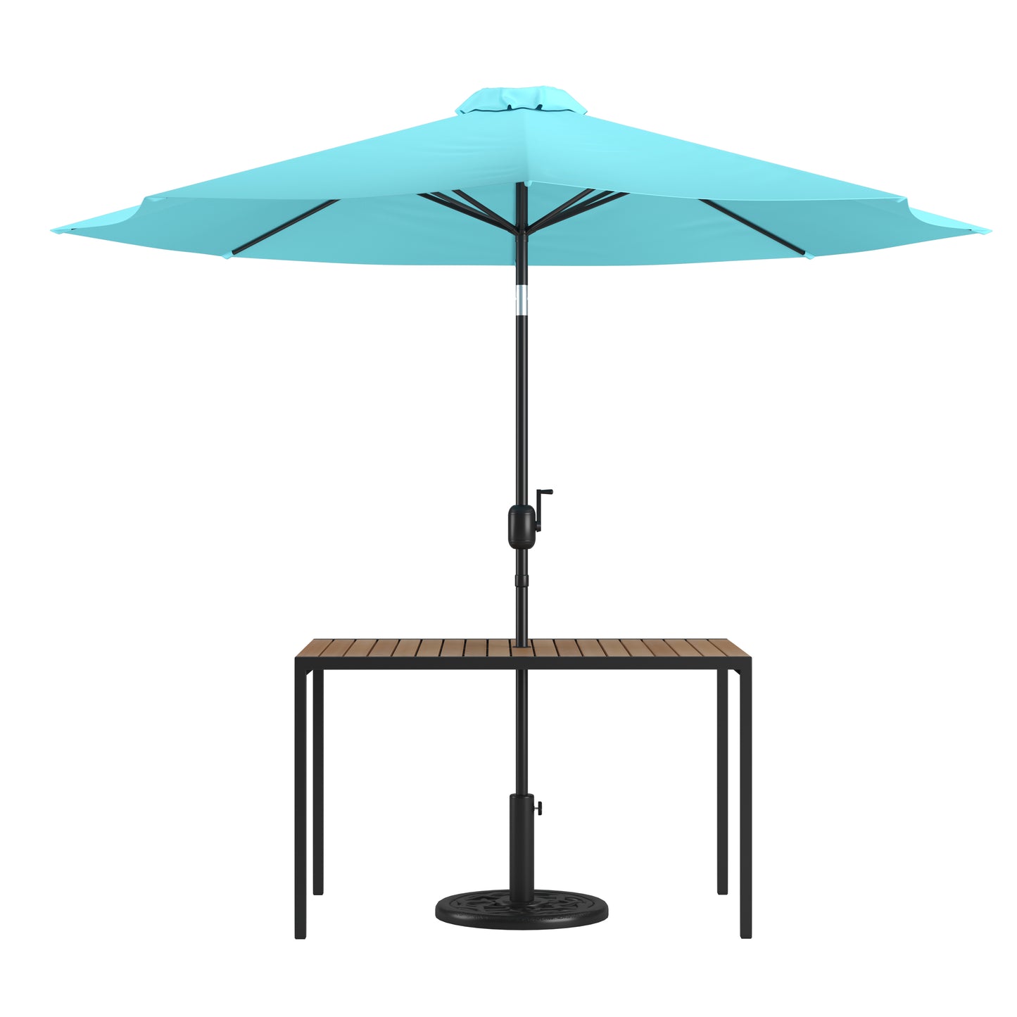 Faux Teak Patio Table-Umbrella XU-DG-UH3048-UB19BTL-GG