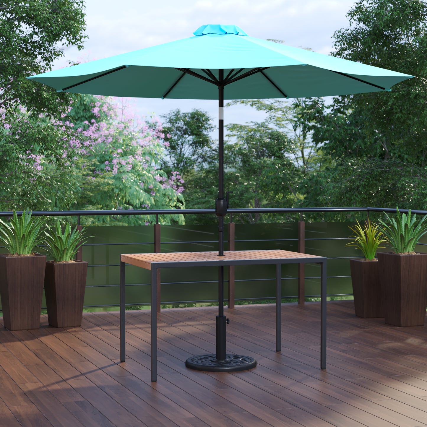 Faux Teak Patio Table-Umbrella XU-DG-UH3048-UB19BTL-GG