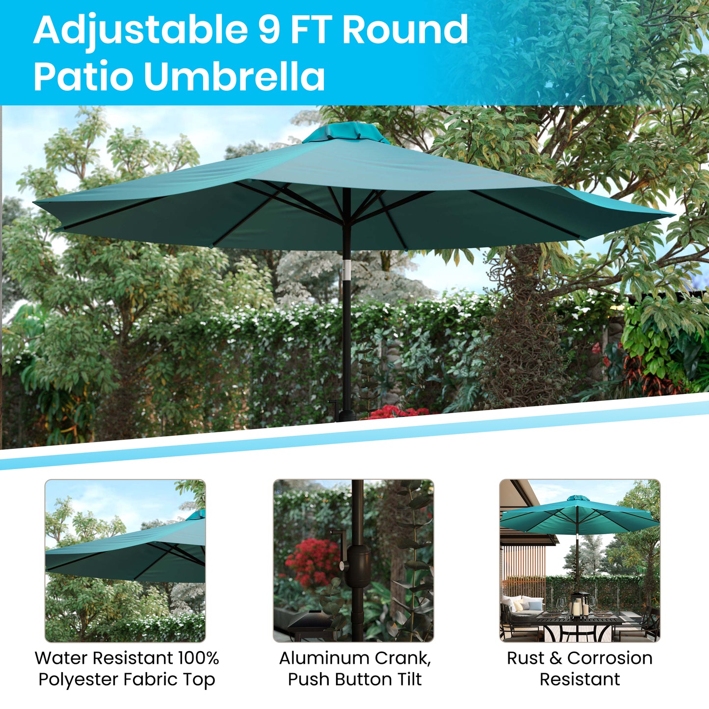 Faux Teak Patio Table-Umbrella XU-DG-UH3048-UB19BTL-GG