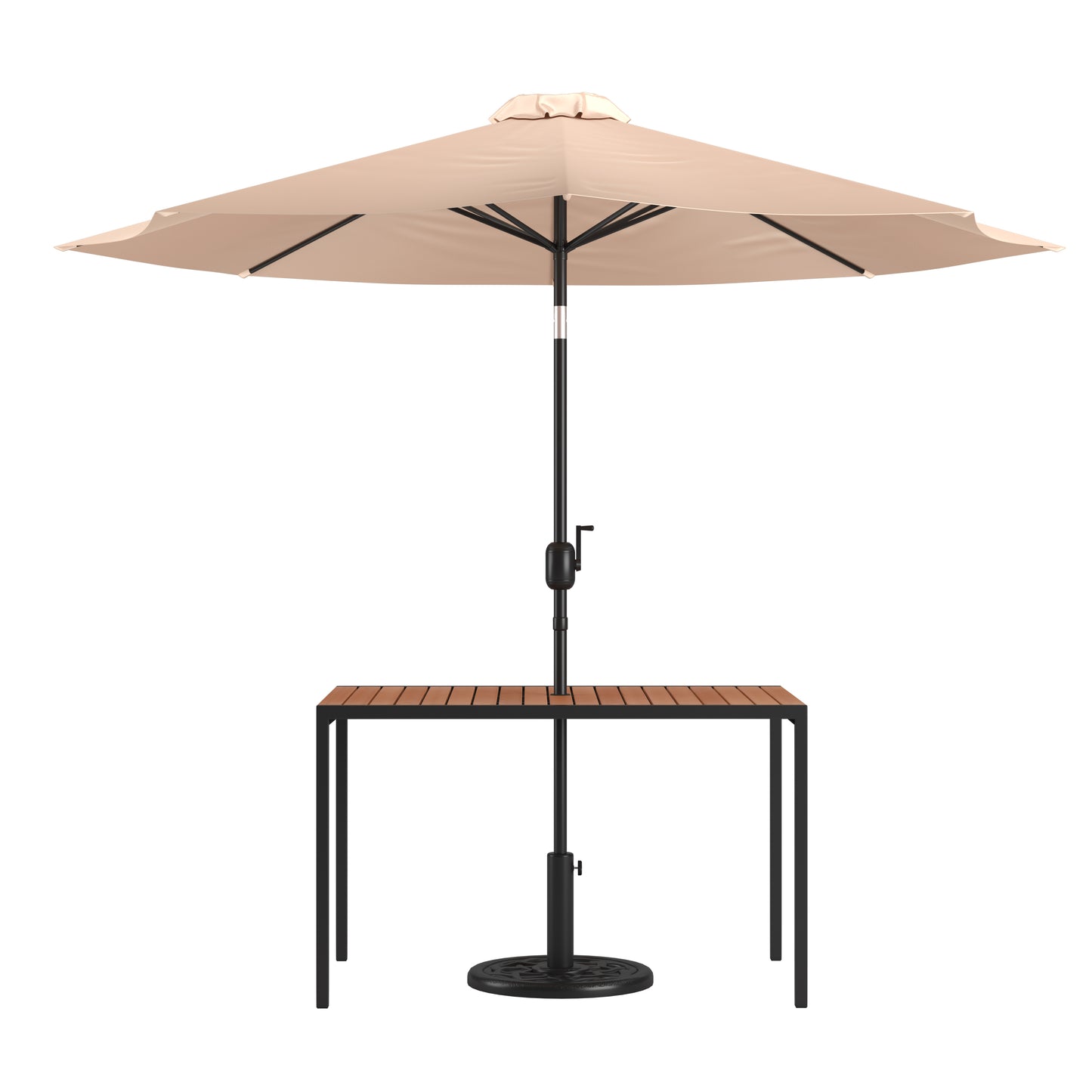 Faux Teak Patio Table-Umbrella XU-DG-UH3048-UB19BTN-GG