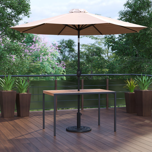 Faux Teak Patio Table-Umbrella XU-DG-UH3048-UB19BTN-GG