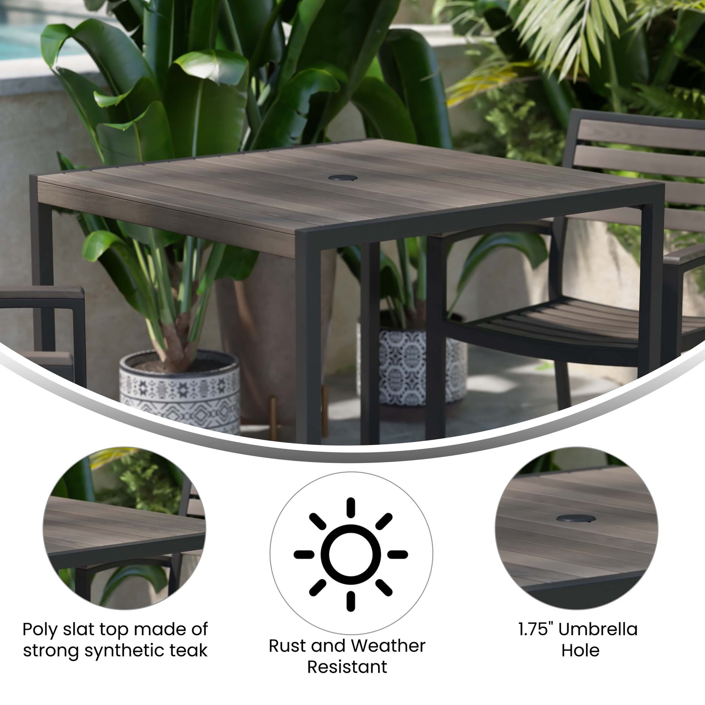 35" SQ Gray Faux Teak Table XU-DG-UH8100-GY-GG