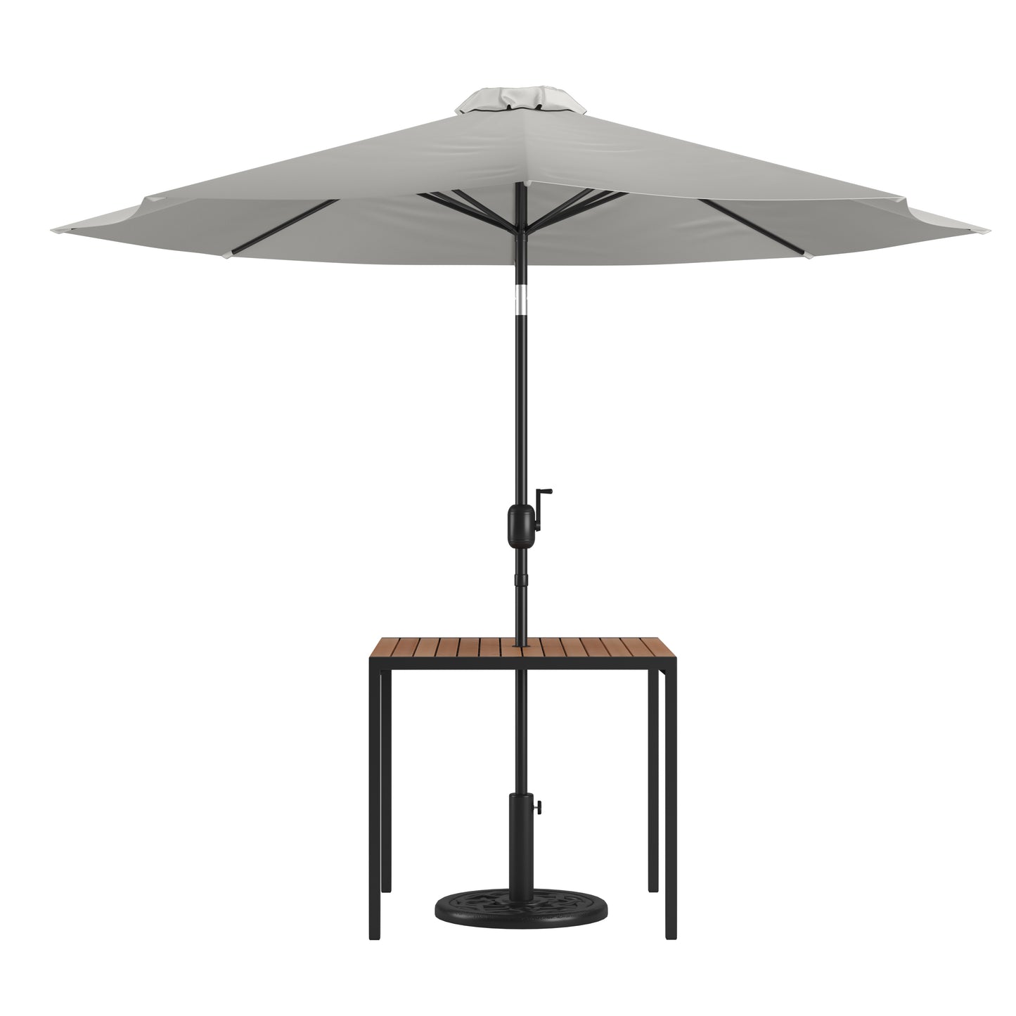 Faux Teak Patio Table-Umbrella XU-DG-UH8100-UB19BGY-GG