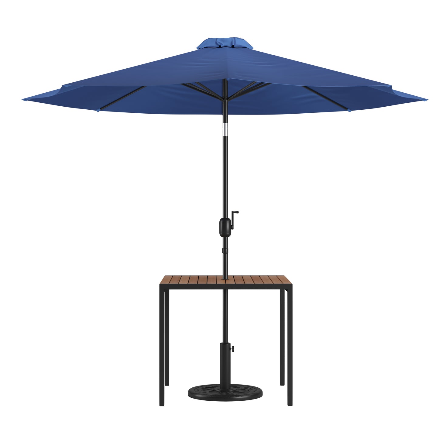 Faux Teak Patio Table-Umbrella XU-DG-UH8100-UB19BNV-GG