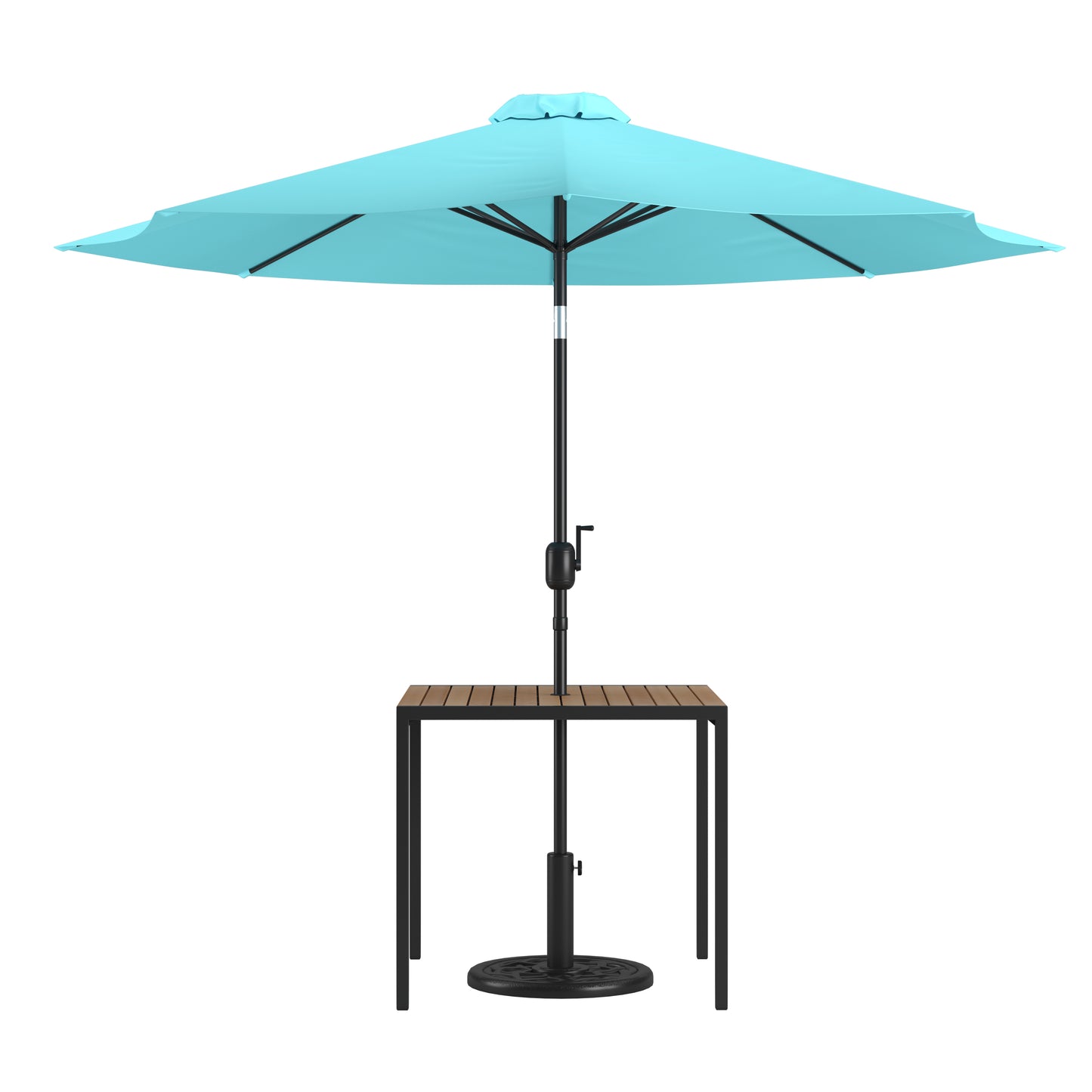 Faux Teak Patio Table-Umbrella XU-DG-UH8100-UB19BTL-GG