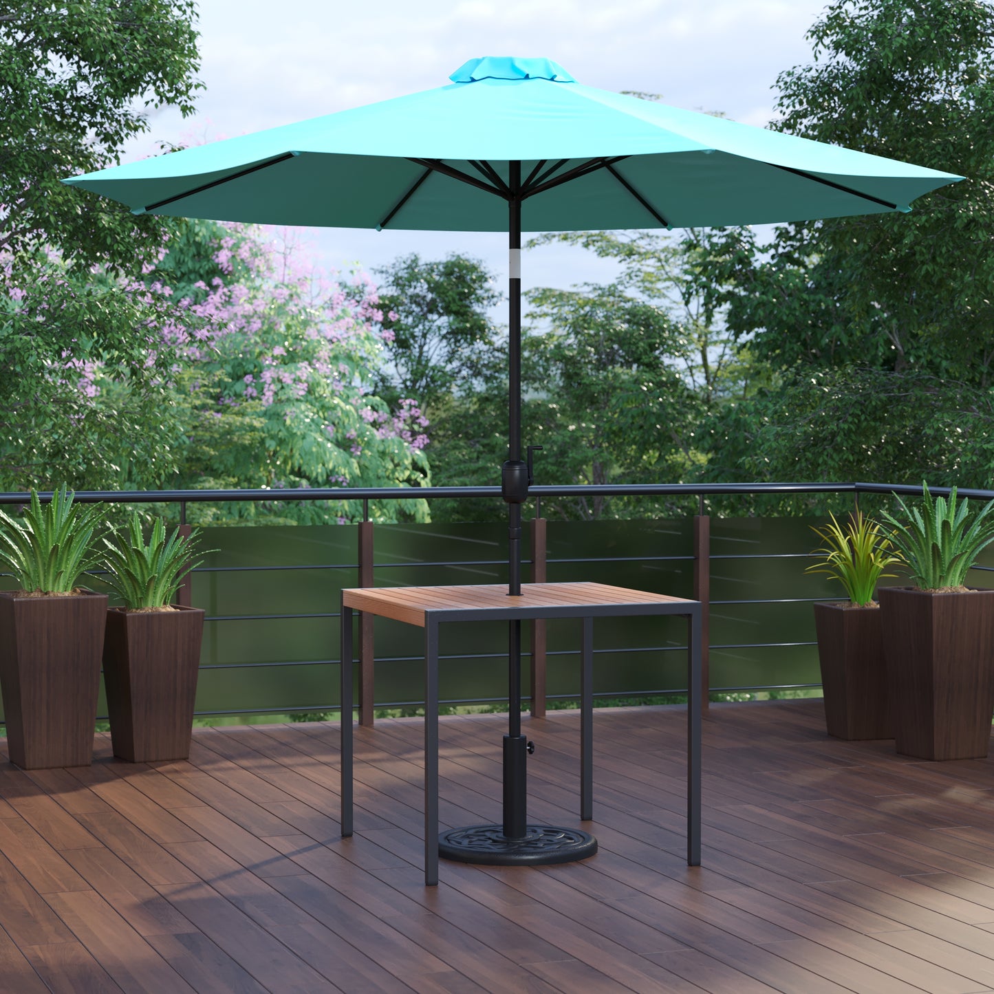 Faux Teak Patio Table-Umbrella XU-DG-UH8100-UB19BTL-GG