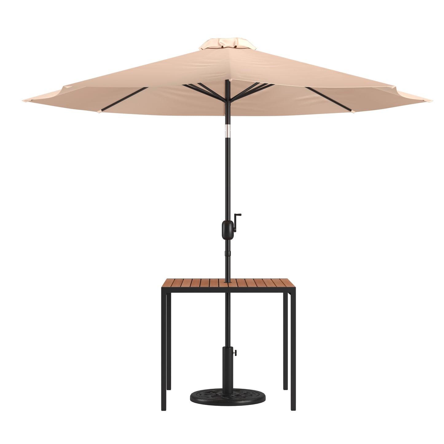 Faux Teak Patio Table-Umbrella XU-DG-UH8100-UB19BTN-GG