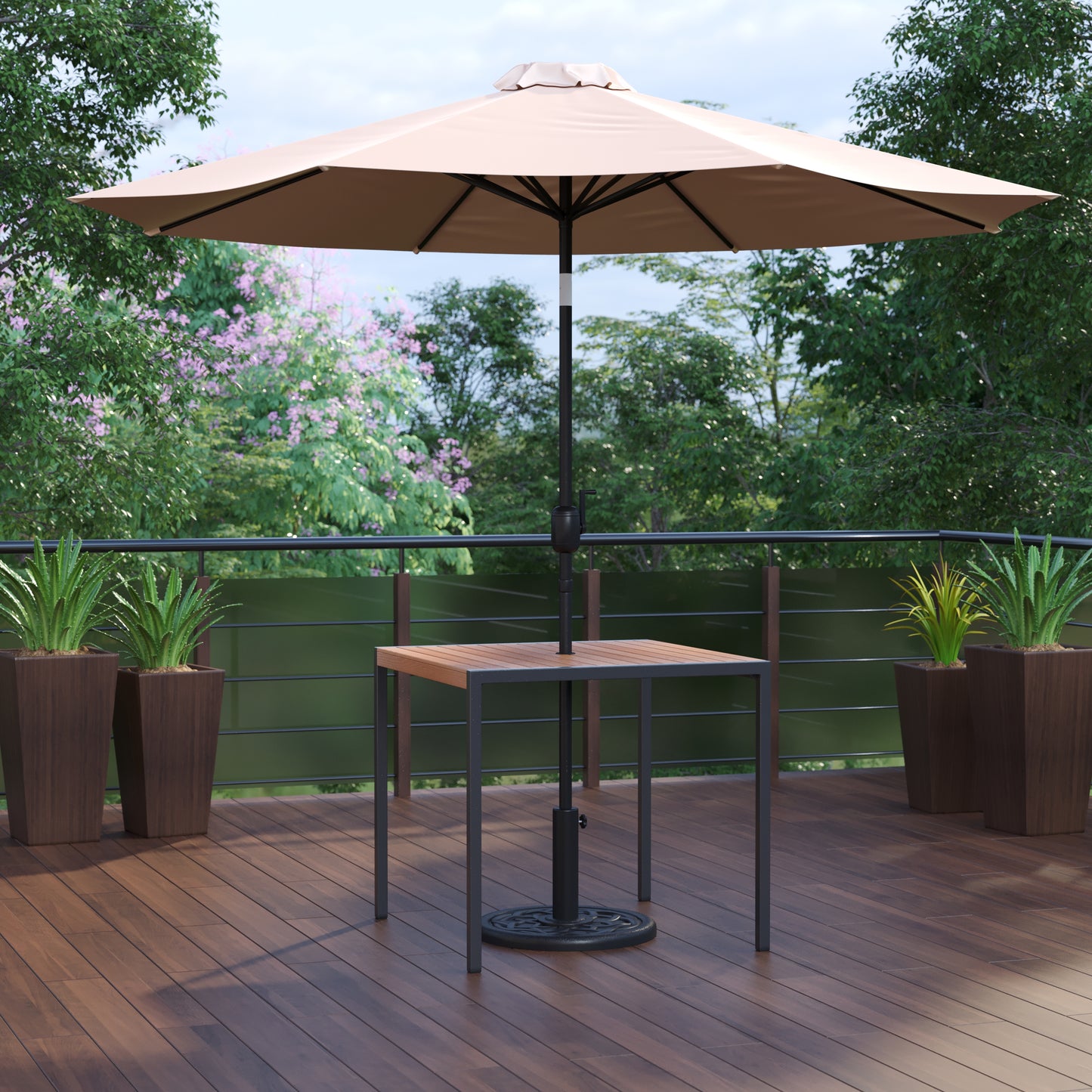 Faux Teak Patio Table-Umbrella XU-DG-UH8100-UB19BTN-GG