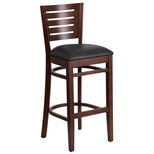 Walnut Wood Stool-Blk Vinyl XU-DG-W0108BBAR-WAL-BLKV-GG