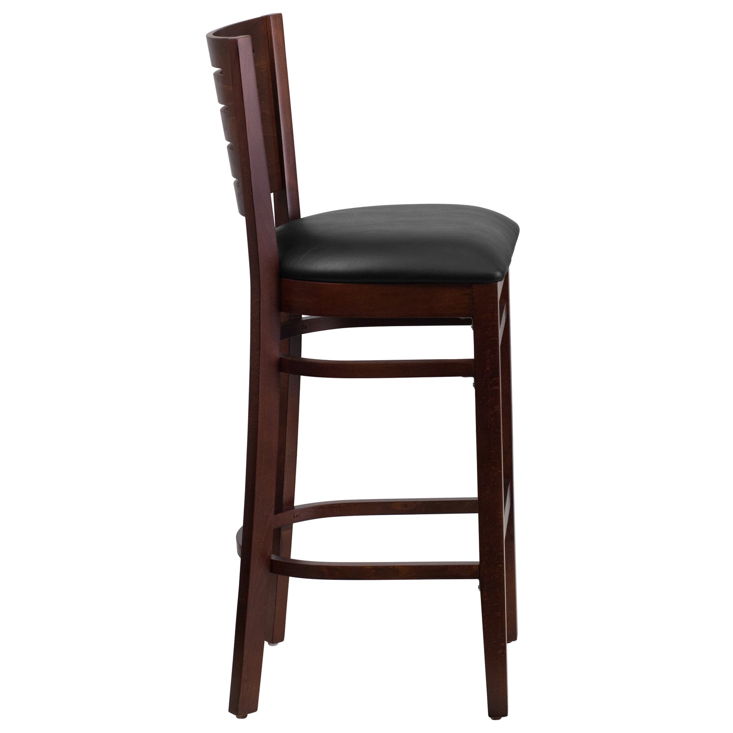 Walnut Wood Stool-Blk Vinyl XU-DG-W0108BBAR-WAL-BLKV-GG