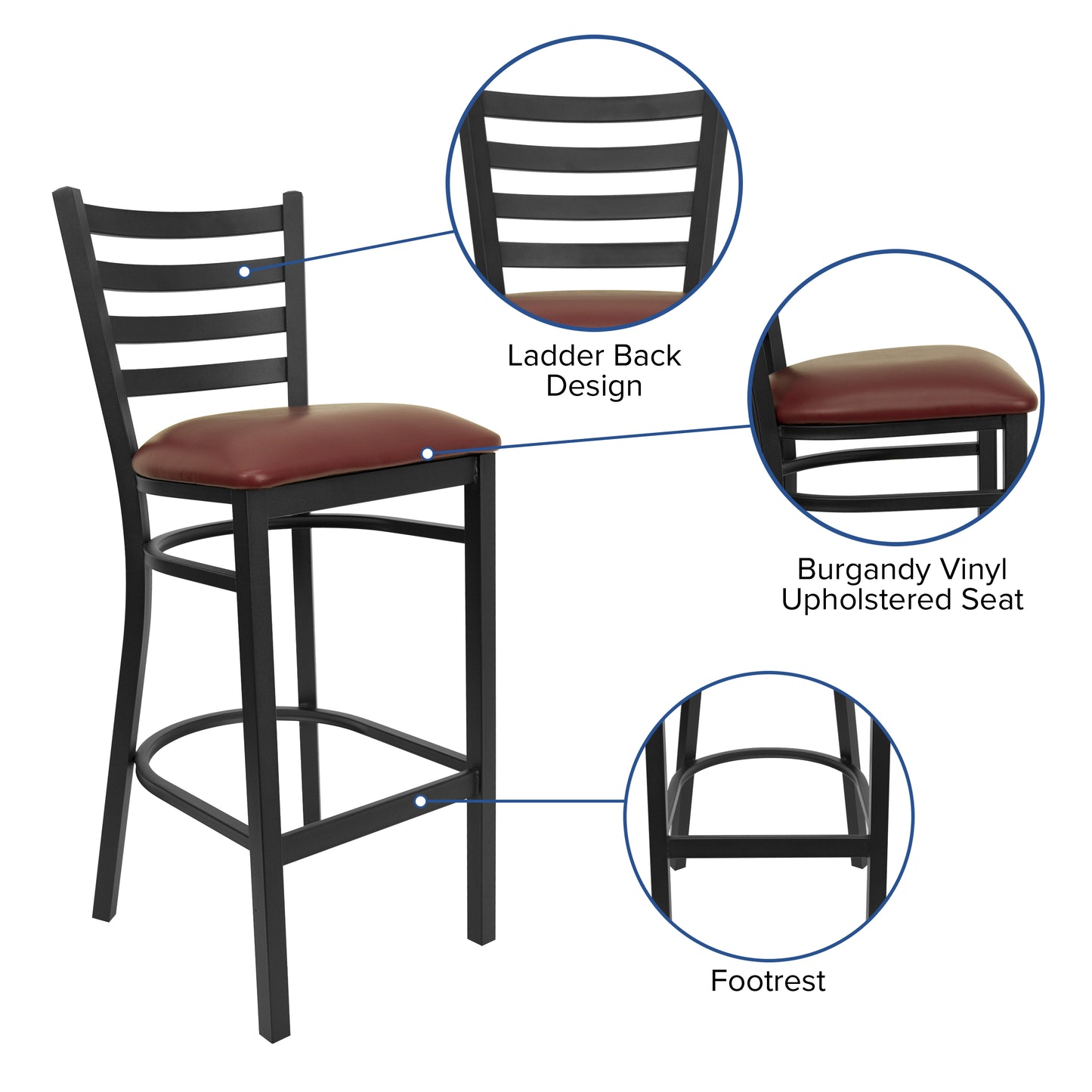 Black Ladder Stool-Burg Seat XU-DG697BLAD-BAR-BURV-GG