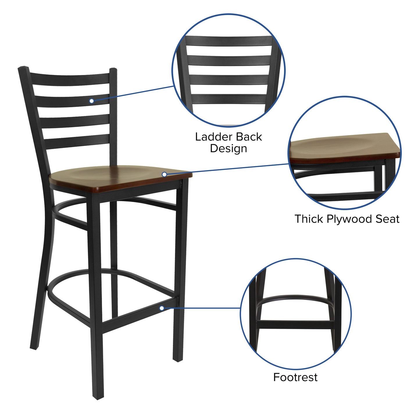 Black Ladder Stool-Mah Seat XU-DG697BLAD-BAR-MAHW-GG