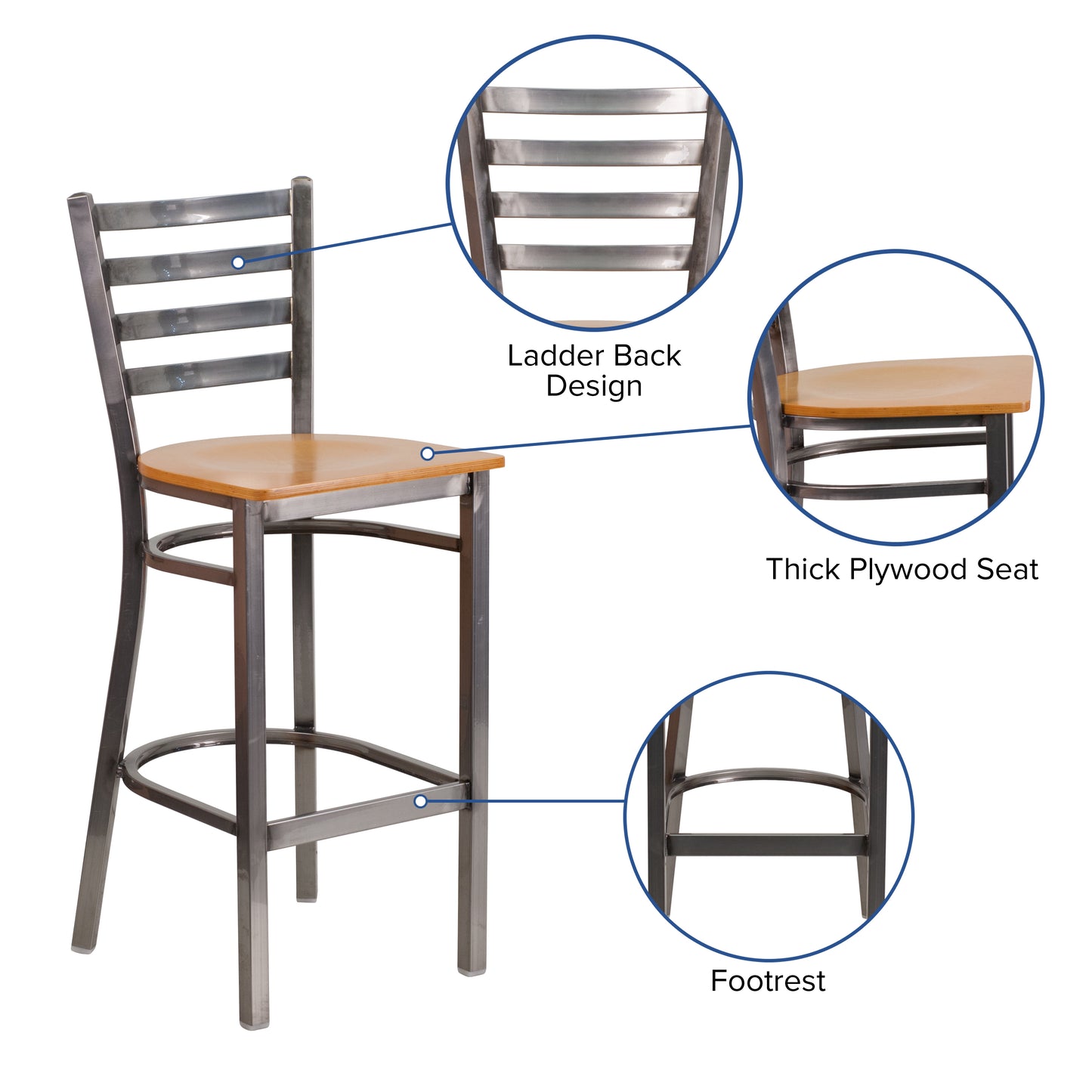 Clear Ladder Stool-Nat Seat XU-DG697BLAD-CLR-BAR-NATW-GG