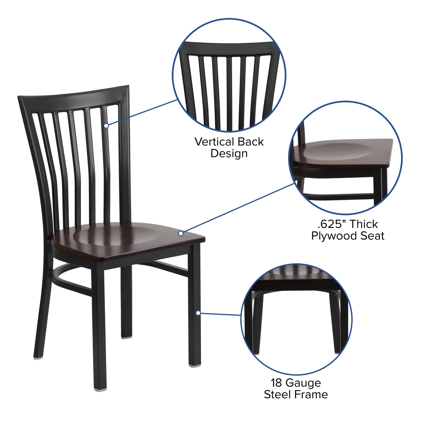 Black School Chair-Wal Seat XU-DG6Q4BSCH-WALW-GG