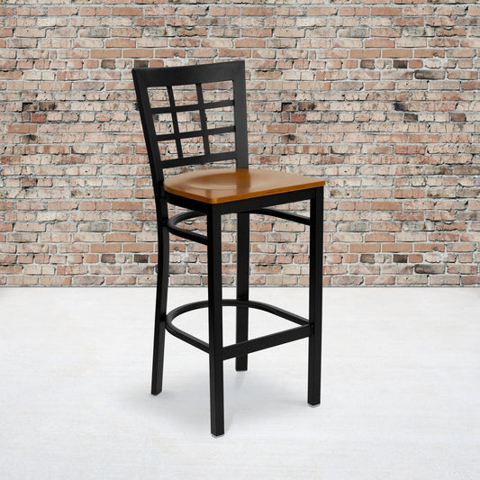 Black Window Stool-Cherry Seat XU-DG6R7BWIN-BAR-CHYW-GG