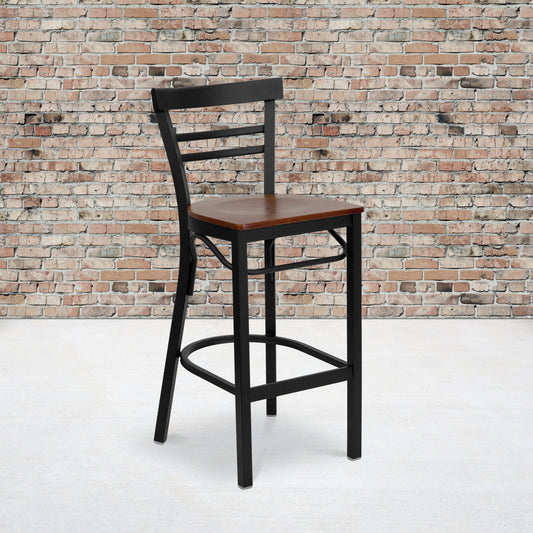 Black Ladder Stool-Cherry Seat XU-DG6R9BLAD-BAR-CHYW-GG