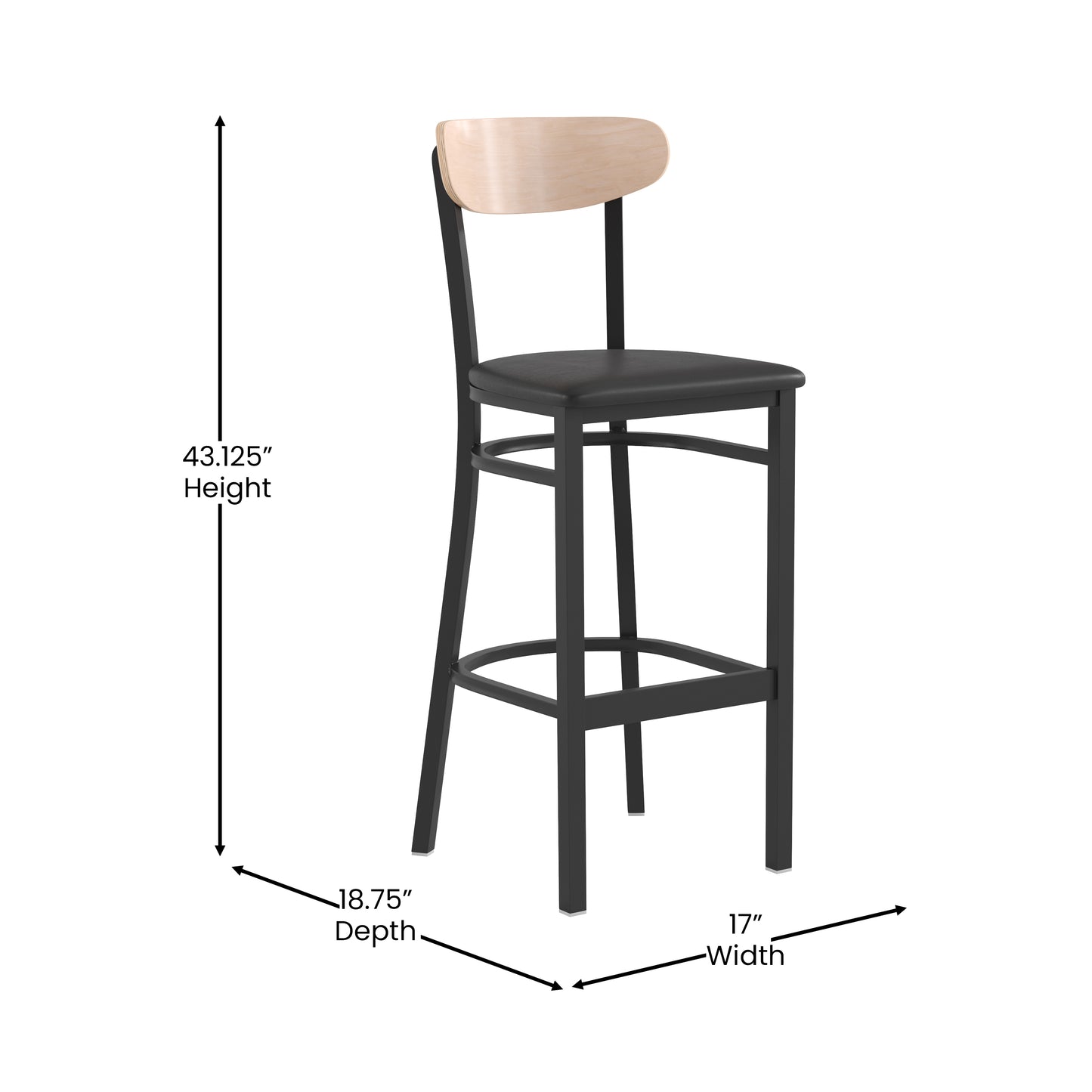 Black Vinyl/Wood Back Barstool XU-DG6V6BV-NAT-GG