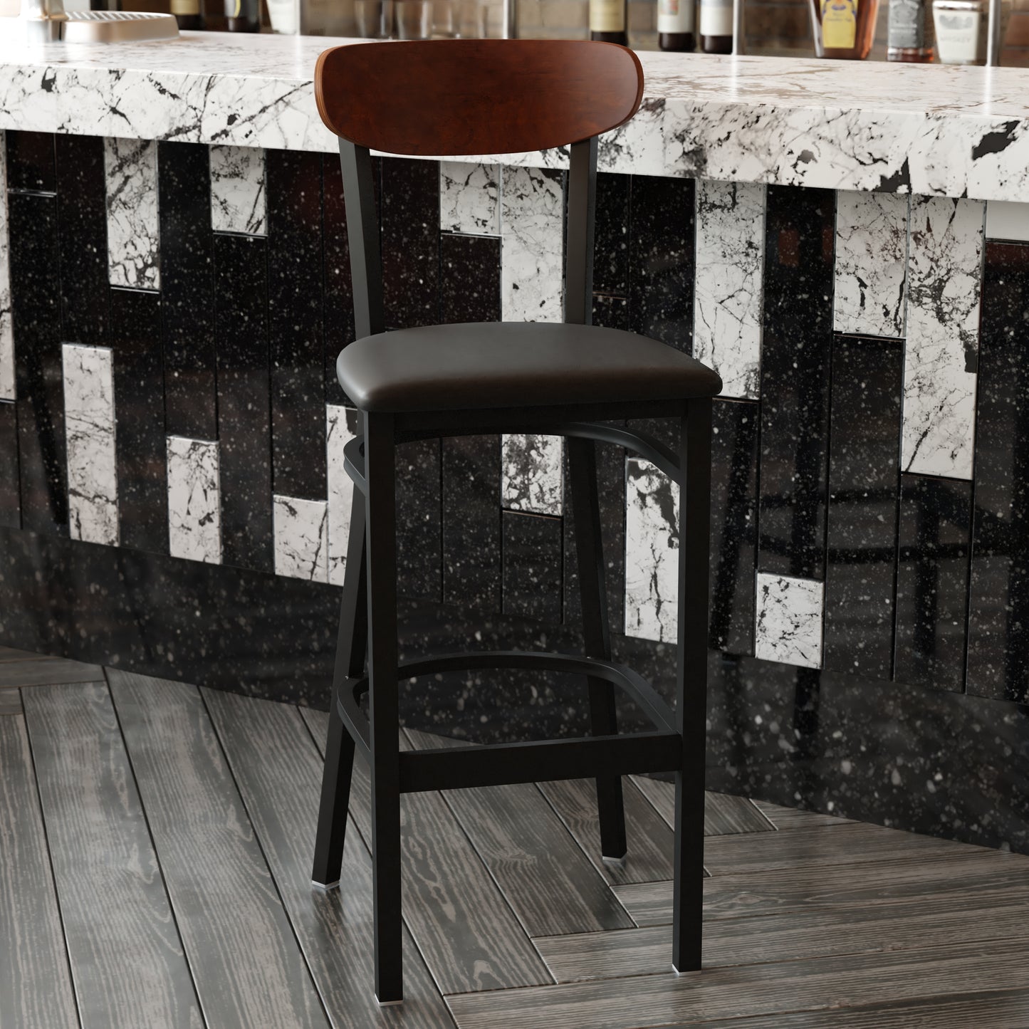 Black Vinyl/Wood Back Barstool XU-DG6V6BV-WAL-GG