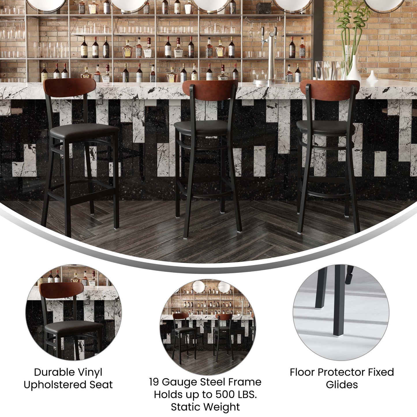 Black Vinyl/Wood Back Barstool XU-DG6V6BV-WAL-GG