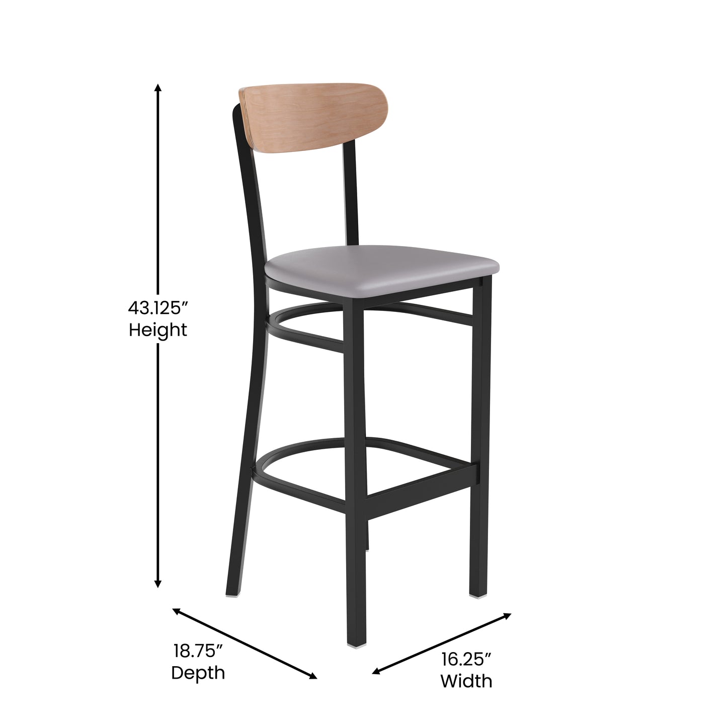 Gray Vinyl/Wood Back Barstool XU-DG6V6GYV-NAT-GG