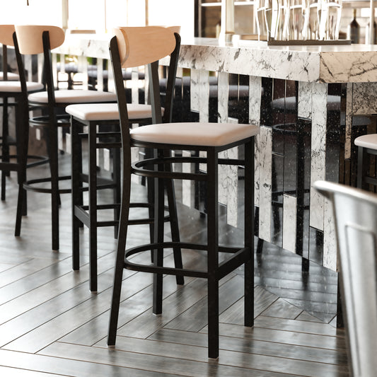 Gray Vinyl/Wood Back Barstool XU-DG6V6GYV-NAT-GG